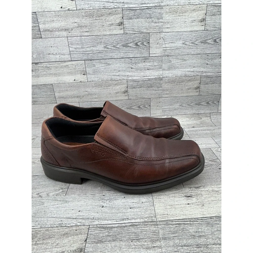 ECCO‎ Men Brown Leather Square Toe Slip On Loafers 50134 Size EU 44 US 10.5